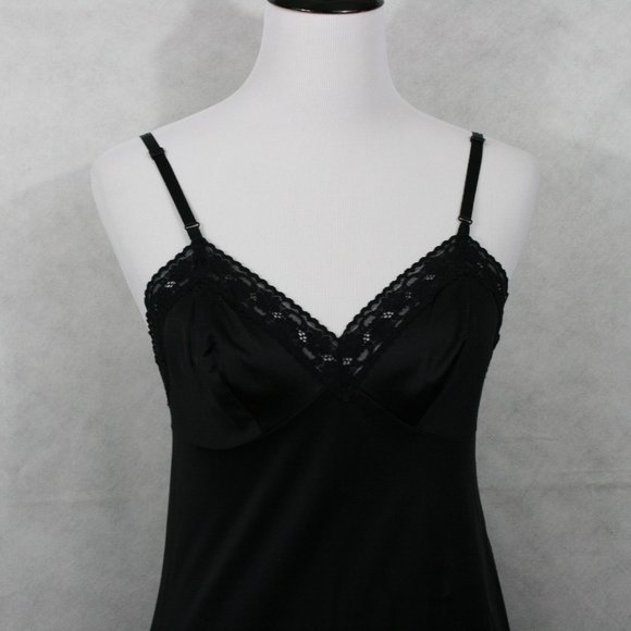 Vintage 50's Vanity Fair Black Nylon Midi Slip w/ Floral Lace Trim SZ 34 EUC - Picture 3 of 8